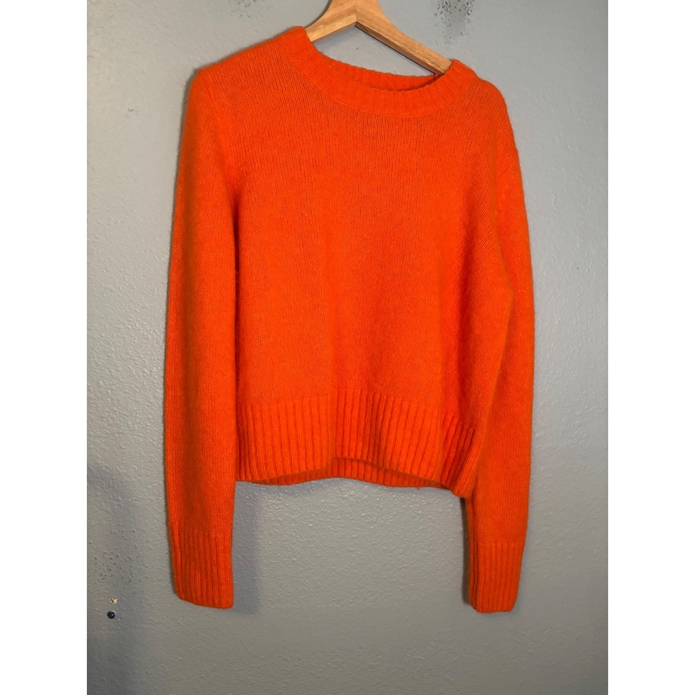 COS Womens Neon Orange Alpaca Wool Blend Crew Neck Fuzzy Knit Sweater Size Large - Picture 2 of 9